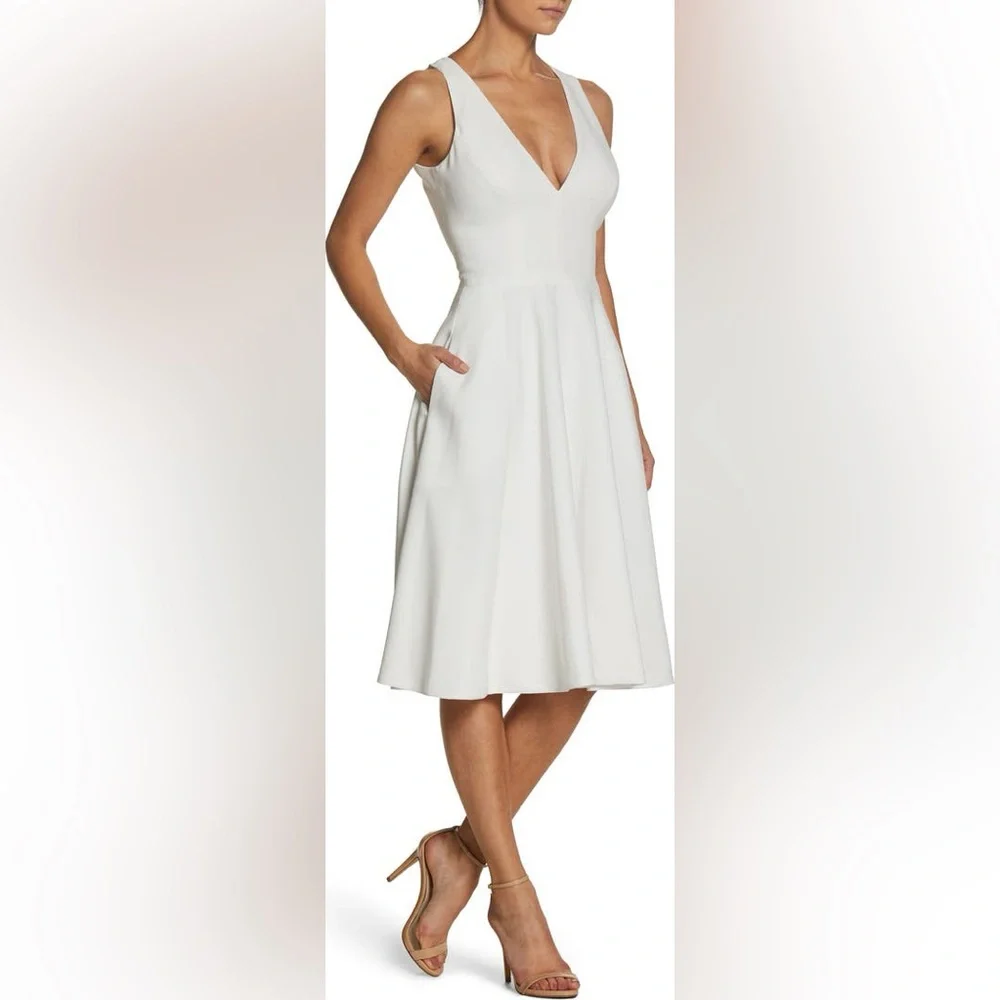 Dress the Population White Catalina Fit & Flare Cocktail Dress Size Small Womens
